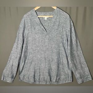 Pure Navy XL 100% Linen Popover Long Sleeve Tunic